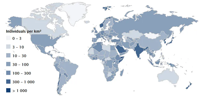 نقشه Choropleth تراکم جمعیت