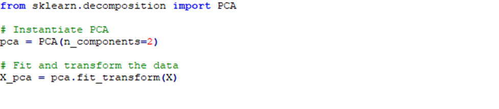 قطعه کد فراخوانی PCA جهت پیش‌پردازش داده‌های با ابعاد بالا