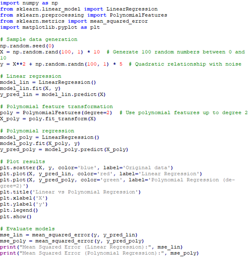 قطعه کد رگرسیون چندجمله‌ای در پیش‌پردازش داده‌ها